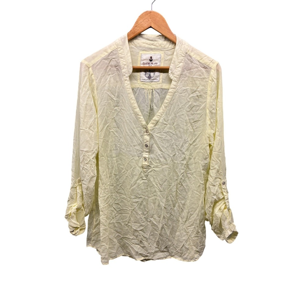 Claudio Milano‎ Women's XL Cotton Blend 3/4 Sleeve Button Down Top